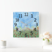 Rode papaver in Waterverf-klepjes op het veld Vierkante Klok (Huis)