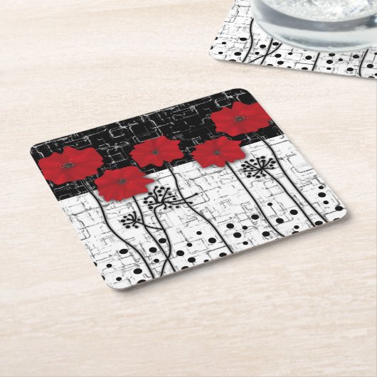 Rode papaver kartonnen onderzetters (Schuin)