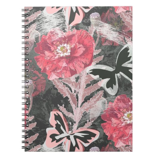 Rode papaver. Kleurige bloemdruk. Notitieboek (Voorkant)