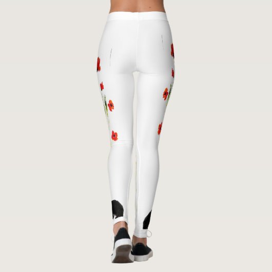 Rode papaver konijn bloemig leggings (Achterkant)