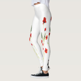 Rode papaver konijn bloemig leggings