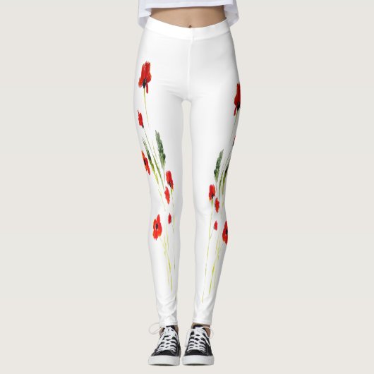 Rode papaver konijn bloemig leggings (Voorkant)