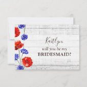 Rode papaver korenbloem rustieke bruids partij voo kaart (Voorkant)