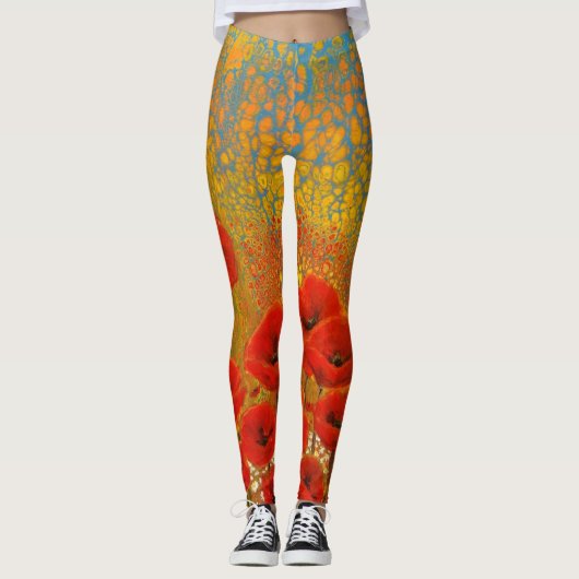 Rode papaver leggings (Voorkant)
