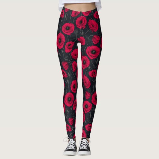Rode papaver leggings (Voorkant)