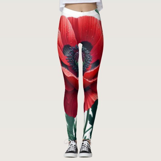 rode papaver leggings (Voorkant)