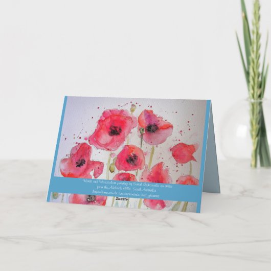 Rode papaver maakt bloem Waterverf schilderkunst Kaart (Achterkant)