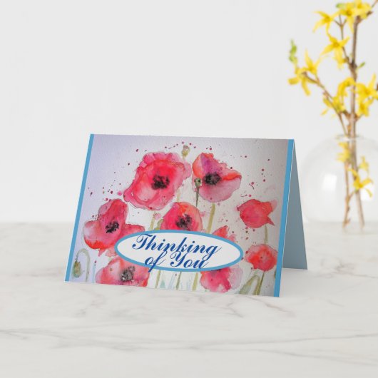 Rode papaver maakt bloem Waterverf schilderkunst Kaart (Gele Bloem)