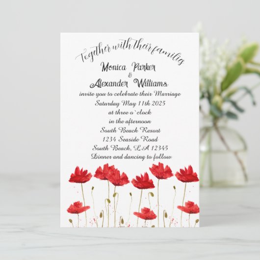 Rode papaver met bruinachtige legant met minimale  kaart (Staand voorkant)