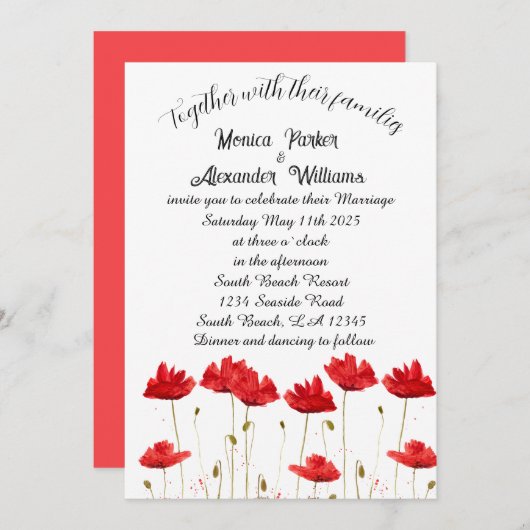 Rode papaver met bruinachtige legant met minimale  kaart (Voorkant / Achterkant)