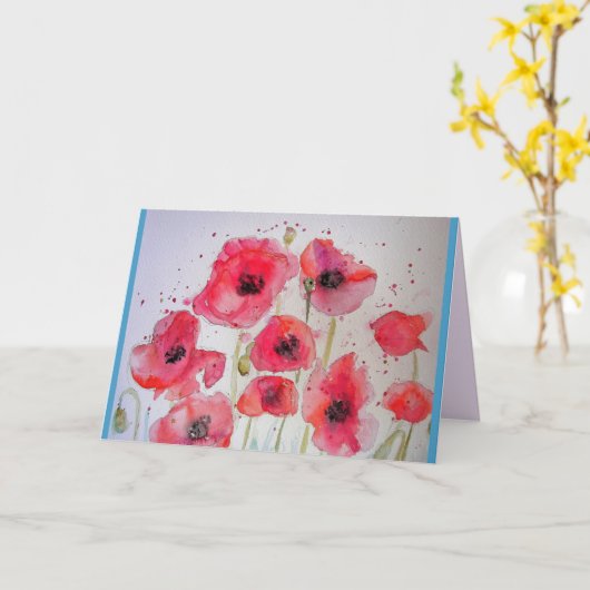 Rode papaver met Waterverf Kaart (Gele Bloem)