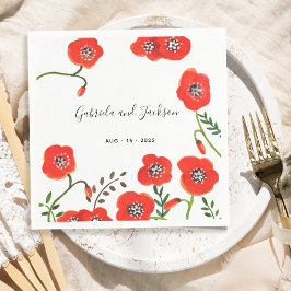 Rode papaver moderne bloemetjesbruiloft servet