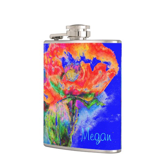 Rode papaver Monogram - blauw Heupfles (Links)