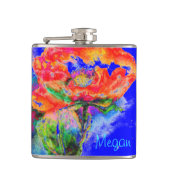 Rode papaver Monogram - blauw Heupfles (Voorkant)