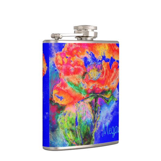 Rode papaver Monogram - blauw Heupfles (Rechts)