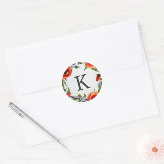 Rode papaver Monogram Sticker (Envelop)