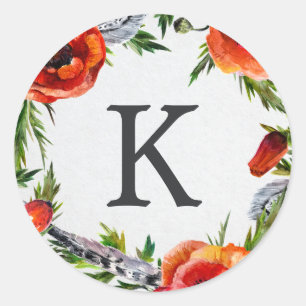 Rode papaver Monogram Sticker