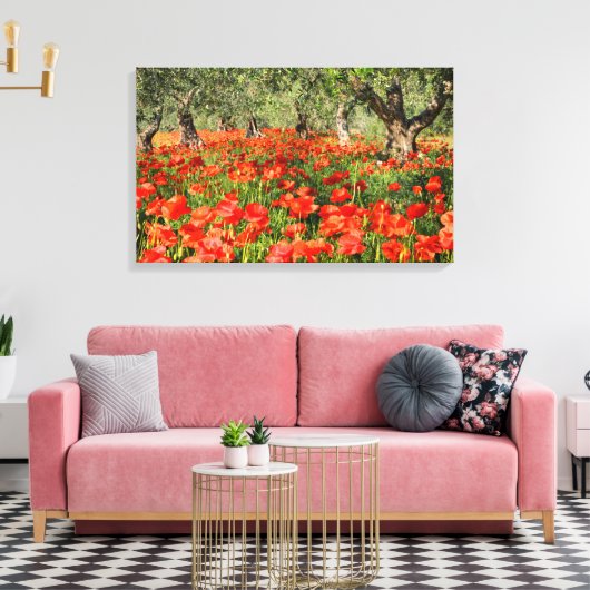 Rode papaver onder oude olijfbomen canvas afdruk (Insitu (Woonkamer))