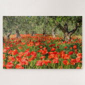 Rode papaver onder oude olijfbomen legpuzzel (Horizontaal)