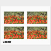 Rode papaver onder oude olijfbomen rechthoekige sticker (Vel)