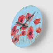 Rode papaver op blauwe Waterverf papavers Ronde Klok (Hoek)