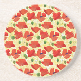 Rode papaver op Cornfield Yellow Sandstone Onderze Zandsteen Onderzetter