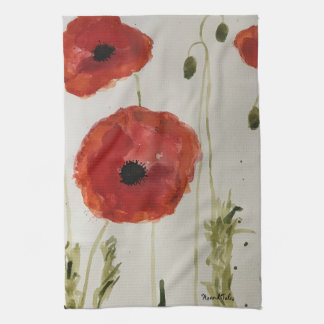 Rode papaver op een theedoek/keukenhanddoek theedoek