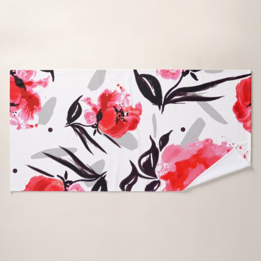 Rode papaver op een witte achtergrond met grijze s badhanddoek (Badhanddoek)