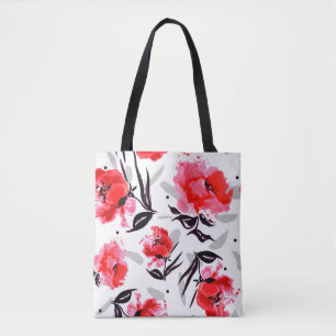 Rode papaver op een witte achtergrond met grijze s tote bag