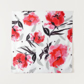 Rode papaver op een witte achtergrond met grijze s wandkleed (Voorkant (horizontaal))