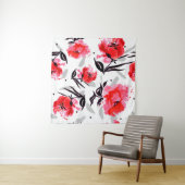 Rode papaver op een witte achtergrond met grijze s wandkleed (In Situ (horizontaal))