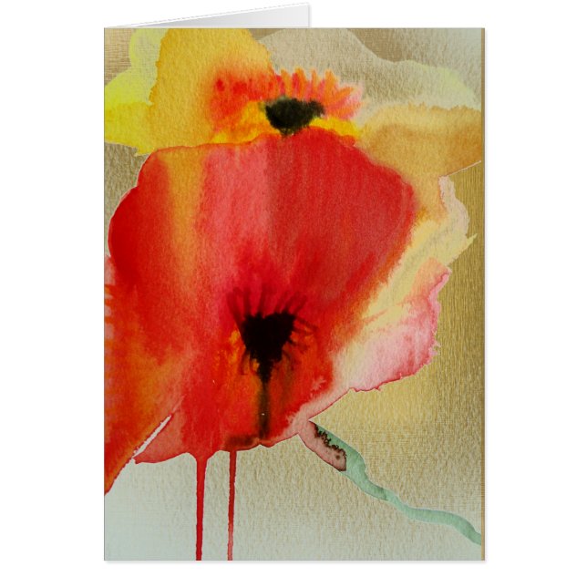 Rode papaver op gouden moderne bloemen (Voorkant)