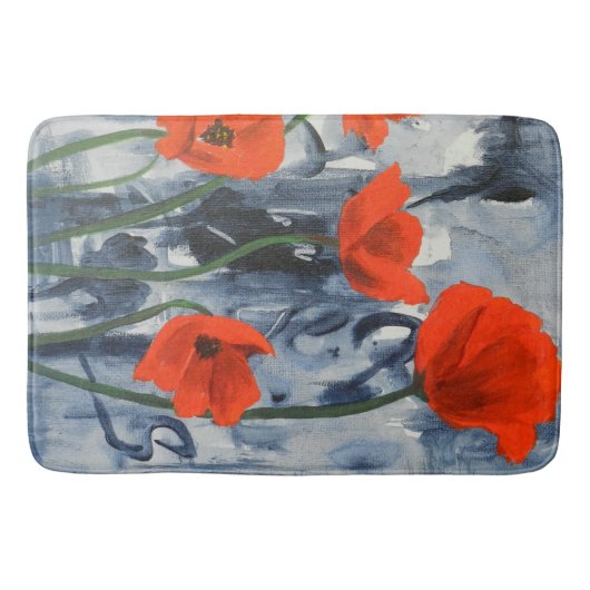 Rode papaver op grijs badmat (Voorkant)