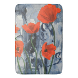 Rode papaver op grijs badmat