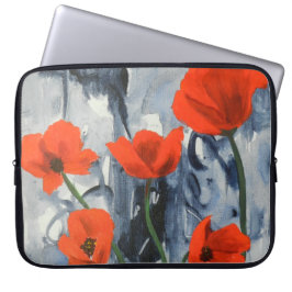 Rode papaver op grijs laptop sleeve