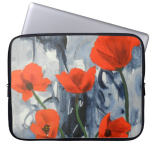 Rode papaver op grijs laptop sleeve