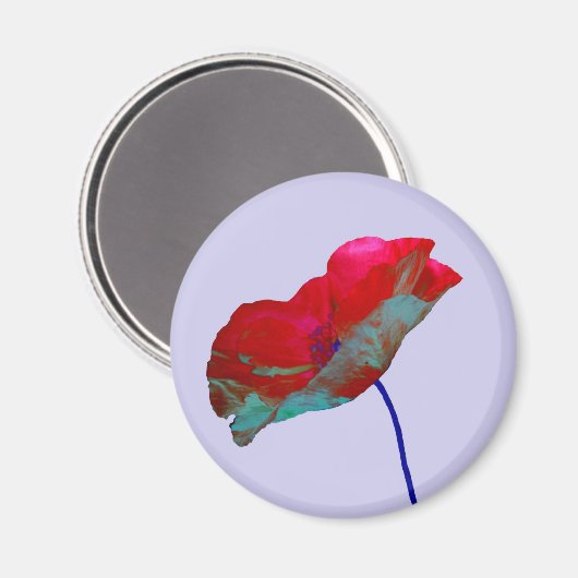 Rode papaver op pastel paars lila magneet (Voorkant / Achterkant)