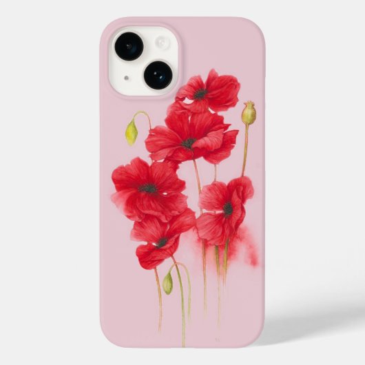 Rode papaver op roze blush Case-Mate iPhone case (Achterkant)