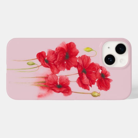 Rode papaver op roze blush Case-Mate iPhone case (Achterkant (horizontaal))