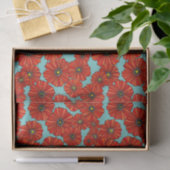 rode papaver op stoffig turkooislijmpapier tissuepapier (Geschenk)