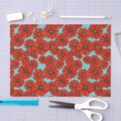 rode papaver op stoffig turkooislijmpapier tissuepapier (Craft)