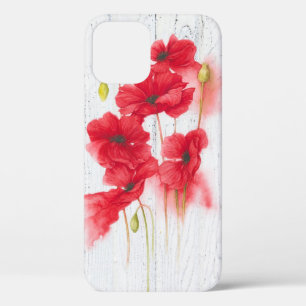 rode papaver op witgewassen hout Case-Mate iPhone case
