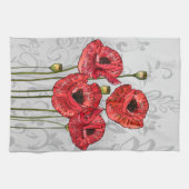 Rode papaver op witte grijze Floral Theedoek (Horizontaal)