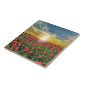 Rode papaver op zonsondergang tegeltje (Zijkant)