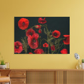 Rode papaver op zwart canvas afdruk (Insitu (Woonkamer))
