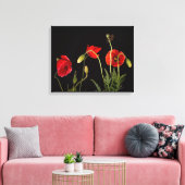 Rode papaver op zwart canvas afdrukken (Insitu (Woonkamer))