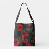 Rode papaver op zwart crossbody tas (Achterkant)