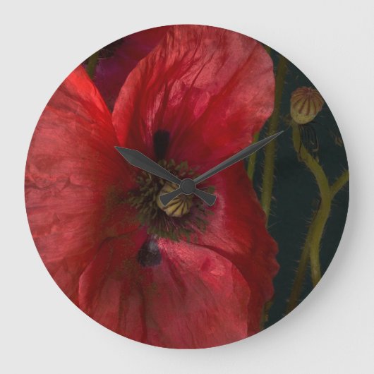 Rode papaver op zwart grote klok (Voorkant)