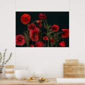 Rode papaver op zwart poster (Keuken)