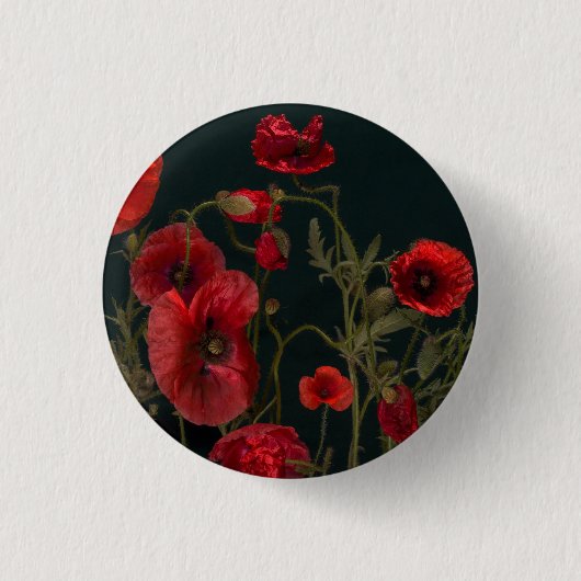 Rode papaver op zwart ronde button 3,2 cm (Voorkant)